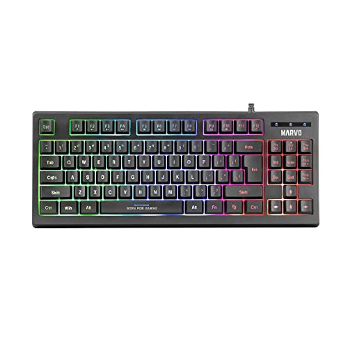 MARVO K607 Kompakte Gaming-Tastatur – TKL-Format, 3 Farben LED-Hintergrundbeleuchtung mit Einstellbarer Helligkeit, Anti-Ghosting-Tasten, USB 2.0-Anschluss, Britisches Layout von MARVO