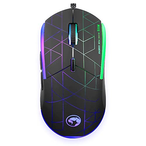 MARVO Scorpion M115 Gaming Maus, USB 2.0, 7 LED Farben, einstellbar bis 4000 DPI, Gaming Grade Optischer Sensor mit 6 programmierbaren Tasten von MARVO