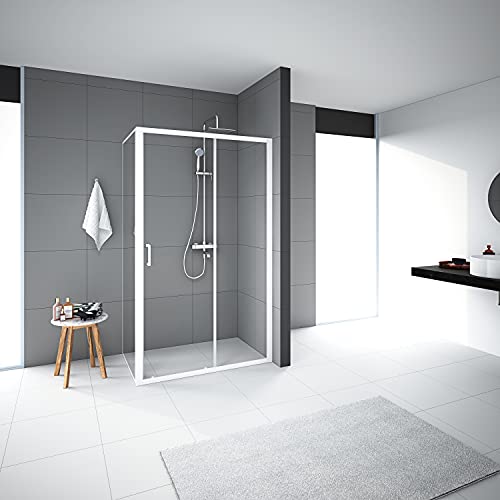 Duschkabine Marwell Factory 80 x 120 x 200 cm Dusche mit Fronteinstieg Glasdusche matt weiß Duschabtrennung mit Schiebetür von MARWELL