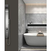 Duschpaneel Care Chrom Duschsäule aus gebürsteten Edelstahl 150x15 cm - Duschset mit 2 verschiedene Duschfunktionen Regendusche und Handbrause von MARWELL