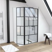 Duschwand, schwarz 90+40 x 195 cm - Begehbare Dusche - Walk-In � Duschabtrennung � Siebdruck - Marwell von MARWELL