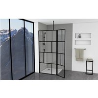 Duschwand, schwarz 90+40 x 195 cm - inkl. Deckenhalterung - Begehbare Dusche - Walk-In � Duschabtrennung � Siebdruck - Marwell von MARWELL
