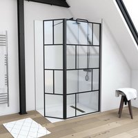 Duschwand, schwarz 90+40 x 195 cm - inkl. Wandhalterung - Begehbare Dusche - Walk-In � Duschabtrennung � Siebdruck - Marwell von MARWELL