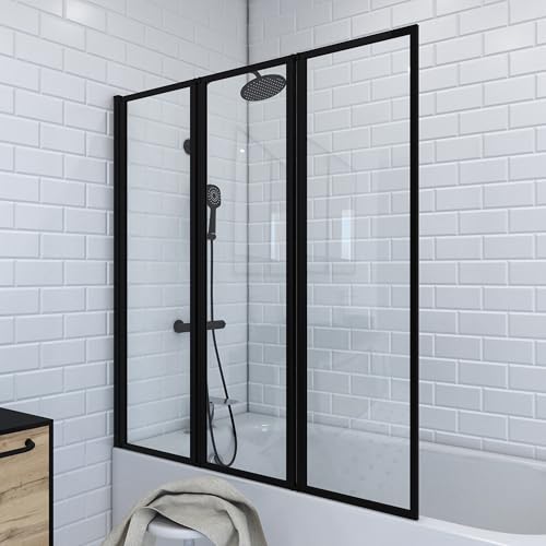 MARWELL Duschwand Duschabtrennung Triple Black 3-teilig 125 x 143 cm - faltbare duschwand für Badewanne in matt schwarz - 4mm Sicherheitsglas MARWELL Duschwand Duschabtrennung Triple Black 3-teilig 125 x 143 cm - faltbare duschwand für Badewanne in matt schwarz - 4mm Sicherheitsglas von MARWELL