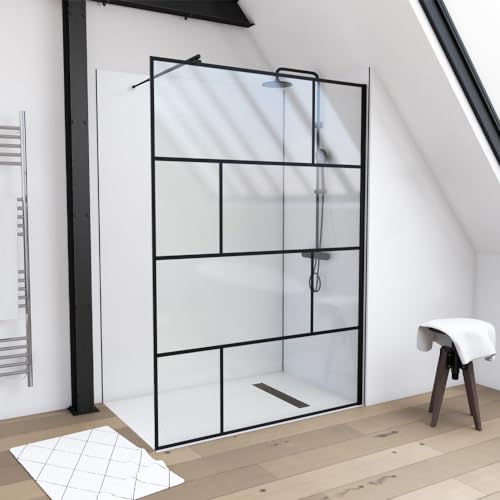 MARWELL Duschwand in modernem Design 140 x 195 cm - Glasdusche mit matt schwarzen Wandprofil - Einscheibensicherheitsglas für höchste Sicherheit - Montage auf Duschwanne oder Fliese von MARWELL