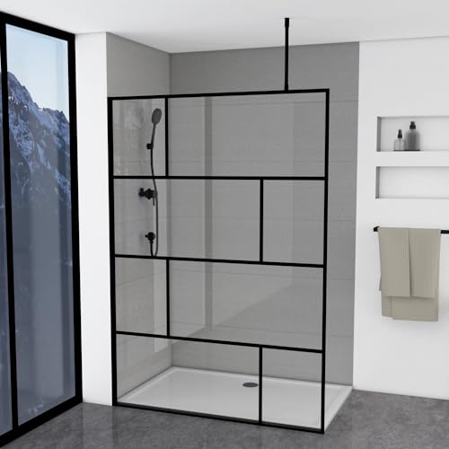 MARWELL Duschwand in modernem Design 140 x 195 cm - Glasdusche mit matt schwarzen Wandprofil - Einscheibensicherheitsglas für höchste Sicherheit - Montage auf Duschwanne oder Fliese von MARWELL