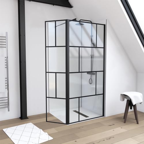 MARWELL Duschwand in modernem Design 90+40 x 195 cm - Glasdusche mit matt schwarzen Wandprofil - Einscheibensicherheitsglas für höchste Sicherheit - Montage auf Duschwanne oder Fliese von MARWELL