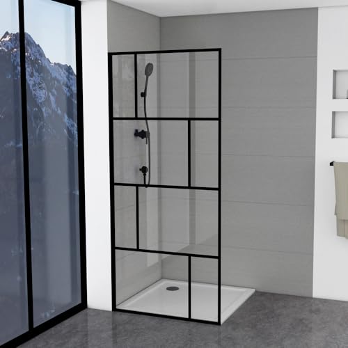 MARWELL Duschwand in modernem Design 90 x 195 cm - Trennwand aus Glas mit matt schwarzen Wandprofil - Einscheibensicherheitsglas für höchste Sicherheit - Montage auf Duschwanne oder Fliesen von MARWELL