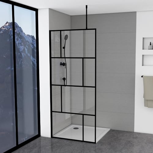 MARWELL Duschwand in modernem Design 90 x 195 cm - Glasdusche mit matt schwarzen Wandprofil - Einscheibensicherheitsglas für höchste Sicherheit - Montage auf Duschwanne oder Fliese von MARWELL