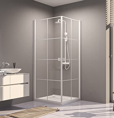 MARWELL Glasdusche Clean Line 90 x 90 x 200 cm – Eckdusche in modernen Design - Duschkabine mit hochwertigen Aluminiumprofilen in matt weiß von MARWELL