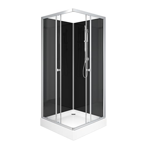 MARWELL Komplettdusche Black Reef - Duschkabine 80 x 80 x 195cm - mit elegantem Eckeinstieg und bequemer Einstiegshöhe von 15cm - stilvolles komplettset von MARWELL