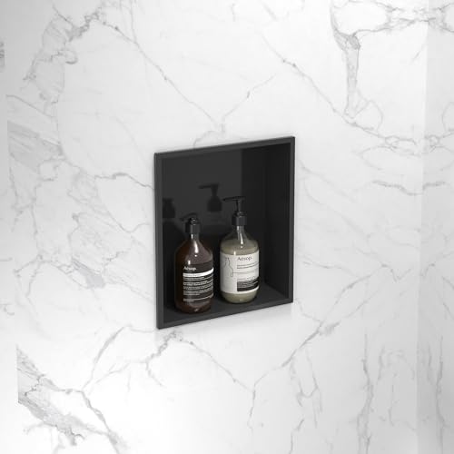 Marwell Wandnische Luca schwarz 32 x 27 cm - Wandregal Edelstahl schwarz - Wandnische Dusche - Duschregal schwarz von MARWELL