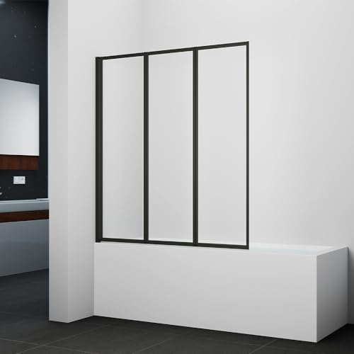 Marwell Badewannenfaltwand Black Light 3-flügelig 125 cm x 143 cm x 5 cm Glaselemente aus 4 mm Sicherheitsglas einklappbar mattschwarzer Aluminiumrahmen von MARWELL