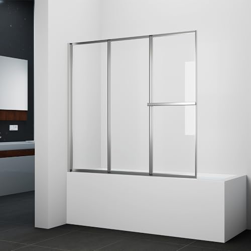 Marwell Badewannenfaltwand Silver Vital Chrom Duschwand 166,4 cm x 140 cm x 10 cm 3-flügelig Glaselemente aus 4 mm Sicherheitsglas mit chromfarbenen Aluminiumrahmen und Handtuchhalter von MARWELL
