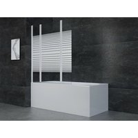 Marwell - Badewannenfaltwand White Stripes 125 x 140 cm - weiß - 3-teilig faltbar - Badewannenaufsatz – Duschtrennwand – Duschabtrennung für von MARWELL
