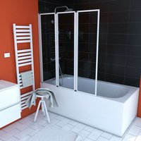 Badewannentrennwand Premium 125 x 143 cm- 3-flügelig - weiß -Badewannenaufsatz – Duschtrennwand – Duschabtrennung für Badewannen - Marwell von MARWELL