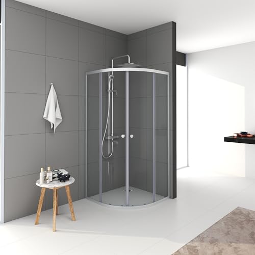 MARWELL Duschkabine Chrystal Round 90x90 cm – Dusche mit hochwertigen Aluminiumprofilen in silber matt – Duschabtrennung mit Schiebetür – Modernes Design für Bad von MARWELL