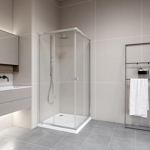 MARWELL Duschkabine Flexi 77-90x77-90-190 cm Eckdusche mit hochwertigen verstellbaren Alumuniumprofilen in silber matt Duschabtrennung mit aushängbaren Schiebetüren zur Reinigung von MARWELL