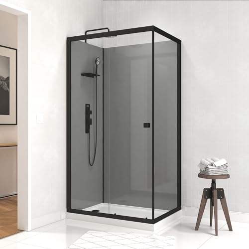 Marwell Komplettdusche Grey Style Rectangle – Duschkabine 110x80x215cm – Fertigdusche mit 5mm gehärtetem Glas – Dusche mit Aluminiumrahmen – Glasdusche Inkl. Ablagefläche – Regendusche Modernes Design von MARWELL