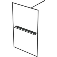 Walk In Dusche Black Frame Shelf 200x90cm - Duschwand mit 6 mm Einscheibensicherheitsglas - mit ausziehbarem Handtuchhalter - hochwertige von MARWELL
