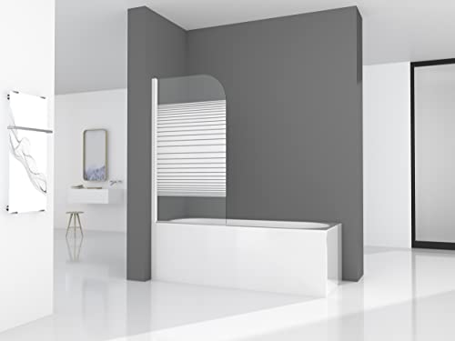 Marwell White Lines Badewannenaufsatz 75 x 140 cm Duschwand für Badewanne 1-teilig schwingbar in matt weiß - Duschabtrennung aus 4 mm starken Einscheibensicherheitsglas von MARWELL