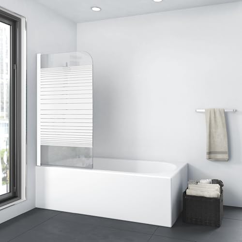 Marwell White Lines Badewannenaufsatz 75x140 cm – 1-teilige schwingbare Duschwand in matt weiß – Duschabtrennung aus 4 mm Einscheibensicherheitsglas für Badewanne von MARWELL