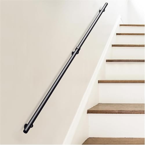 An der Wand montierte Handläufe, rutschfest, industrieller Handlauf aus Schmiedeeisen, schwarzes Geländerstützset, 1 Fuß – 20 Fuß Treppenbaluster-Korridor-Stützstange(480cm) von MARXAN