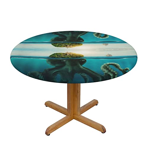 MARXAN Octopus At Surface Of Sea Elastischer Rand für Küche, runde Tischdecke mit Esstisch/Terrasse/Partys (für 101,6–127 cm Tisch) von MARXAN
