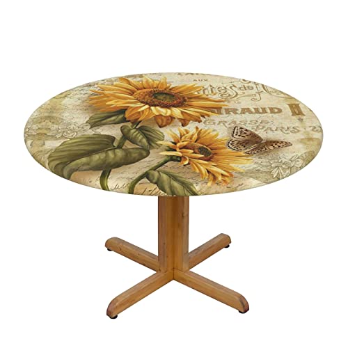 MARXAN Runde Tischdecke im Retro-Sonnenblumen-Design, elastischer Rand für Küche, Esszimmer, Terrasse, Partys (für 101,6–127 cm Tisch) von MARXAN