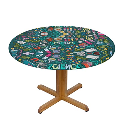 MARXAN Runde Tischdecke mit Cartoon-Wissenschaftsthema, elastischer Rand für Küche, Esszimmer, Terrasse, Partys (für 101,6–127 cm Tisch) von MARXAN