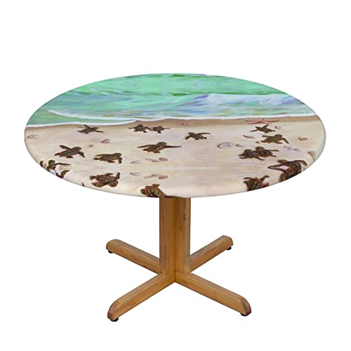 MARXAN Runde Tischdecke mit Schildkrötenmotiv, elastischer Rand für Küche, Esszimmer, Terrasse, Partys (für 101,6–127 cm Tisch) von MARXAN