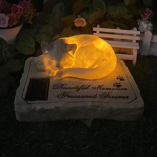 MARYTUMM Solar Light Cat Memorial Stone, Cat Grab Markers, Cat Headstone, Cat Memorial Plague, Cat Loss Gift von MARYTUMM