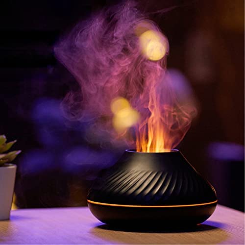 MARZIUS Flamme Aroma Diffusor Luftbefeuchter 7 Flammen Farbe Nachtlicht Diffusor für ätherische Öle für Zuhause Schlafzimmer Yoga Büro mit wasserlosem Auto-Power-Off-Schutz (Black) von MARZIUS