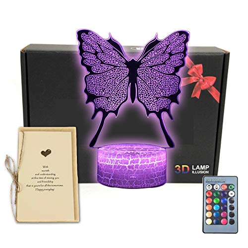 MARZIUS Schmetterling 3D LED-Nachtlicht,3D-Optische Illusion Nachtlicht, 16 Farben,für Mann Frau Kinder Junge Mädchen Geschenk (Schmetterling) von MARZIUS