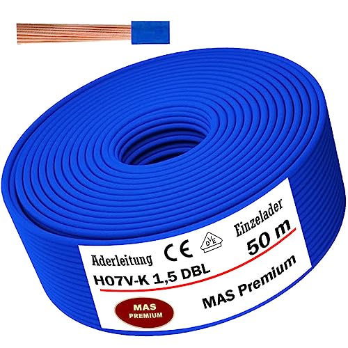 Aderleitung H07 V-K 1x1,5 mm² Dunkelblau Einzelader flexibel Von 5 bis 100m (50m) von MAS Premium