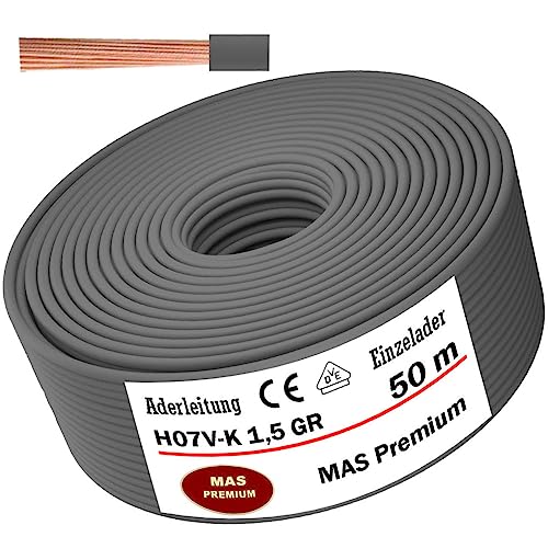 Aderleitung H07 V-K 1x1,5 mm² Grau Einzelader flexibel Von 5 bis 100m bis 100m (50m) von MAS Premium