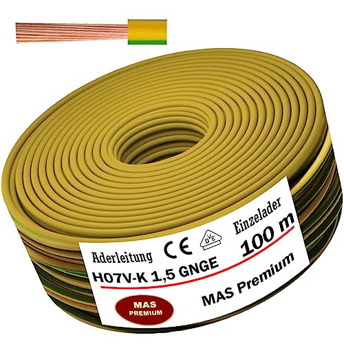 Aderleitung H07 V-K 1x1,5 mm² Grün/Gelb Einzelader flexibel Von 5 bis 100m (100m) von MAS Premium