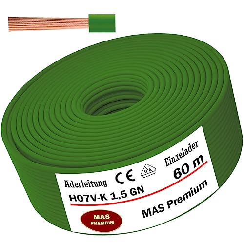 Aderleitung H07 V-K 1x1,5 mm² Grün Einzelader flexibel Von 5 bis 100m (60m) von MAS Premium