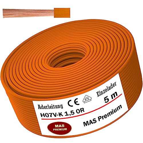 Aderleitung H07 V-K 1x1,5 mm² Orange Einzelader flexibel Von 5 bis 100m (5m) von MAS Premium