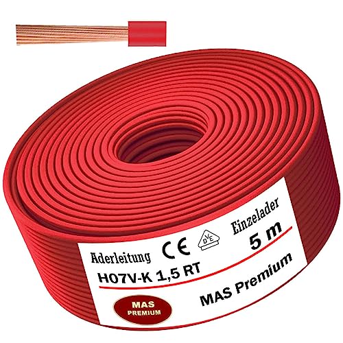 Aderleitung H07 V-K 1x1,5 mm² Rot Einzelader flexibel Von 5 bis 100m (5m) von MAS Premium