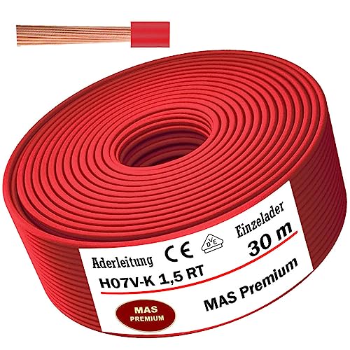 Aderleitung H07 V-K 1x1,5 mm² Rot Einzelader flexibel Von 5 bis 100m (30m) von MAS Premium