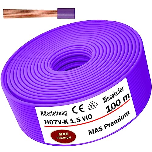 Aderleitung H07 V-K 1x1,5 mm² Violett(Lila) Einzelader flexibel Von 5 bis 100m (100m) von MAS Premium