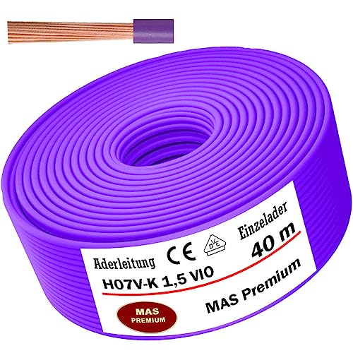 Aderleitung H07 V-K 1x1,5 mm² Violett(Lila) Einzelader flexibel Von 5 bis 100m (40m) von MAS Premium