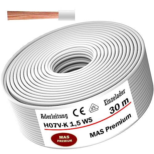 Aderleitung H07 V-K 1x1,5 mm² Weiß Einzelader flexibel Von 5 bis 100m (30m) von MAS-Premium