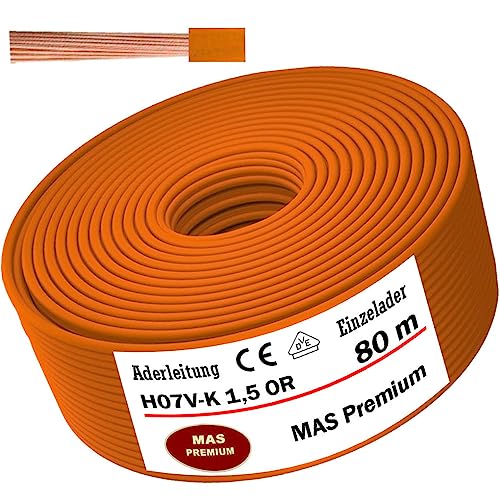 Aderleitung H07 V-K 1x1,5 mm² Orange Einzelader flexibel Von 5 bis 100m (80m) von MAS Premium