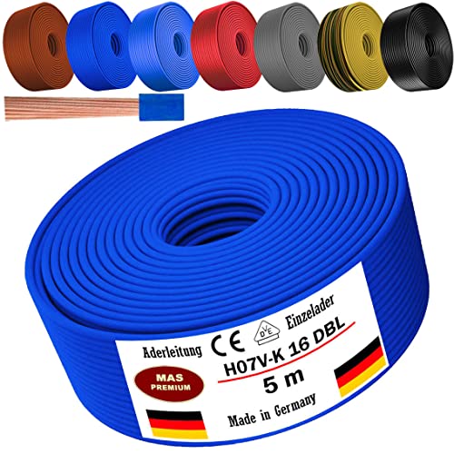 Von 5 bis 100m Aderleitung H07 V-K 16 mm² Schwarz, Braun, Dunkelblau, Grüngelb, Grau, Hellblau oder Rot Einzelader flexibel (Dunkelblau, 5m) von MAS Premium