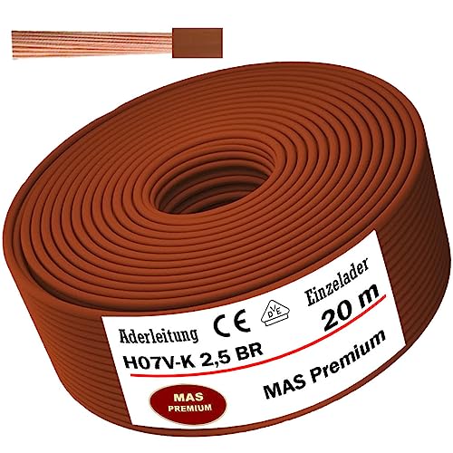 Aderleitung H07 V-K 1x2,5 mm² Braun Einzelader flexibel Von 5 bis 100m (20m) von MAS Premium