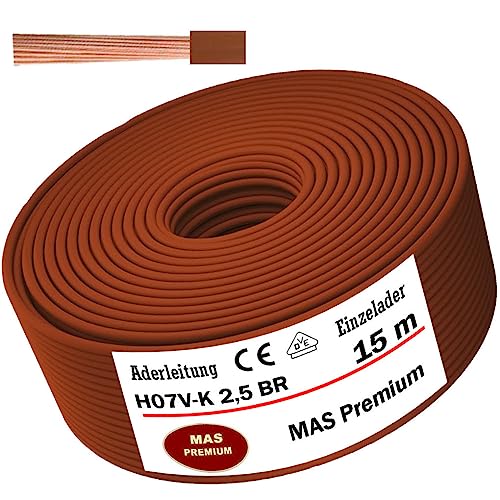 Aderleitung H07 V-K 1x2,5 mm² Braun Einzelader flexibel Von 5 bis 100m (15m) von MAS Premium