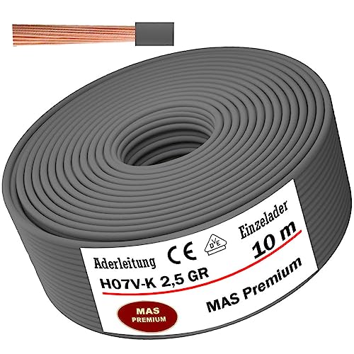Aderleitung H07 V-K 2,5 mm² Grau Einzelader flexibel Von 5 bis 100m (10m) von MAS Premium