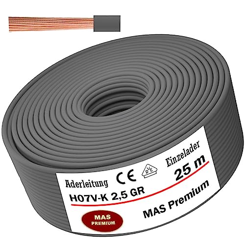 Aderleitung H07 V-K 2,5 mm² Grau Einzelader flexibel Von 5 bis 100m (25m) von MAS Premium